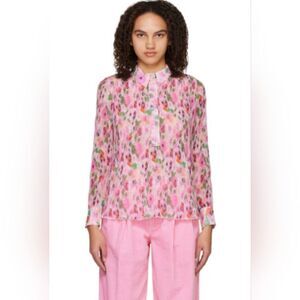 Ganni Floral Pleated Georgette Top 40 8/10 Gardencore Whimsical Barbiecore Boho